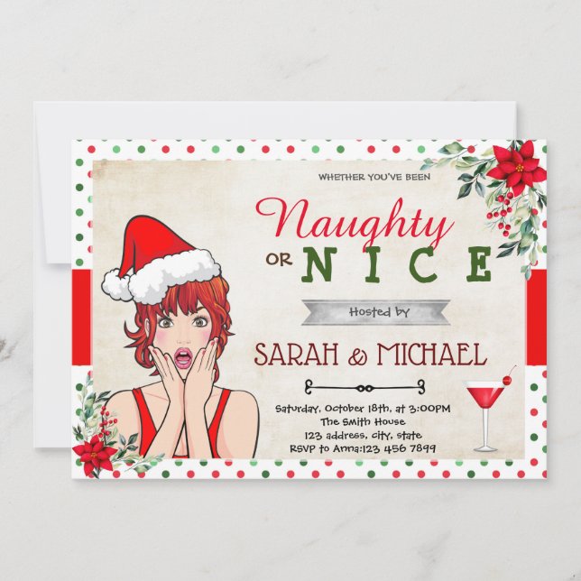Invitación Navidades de vacaciones traviesos o buena invitaci (Anverso)