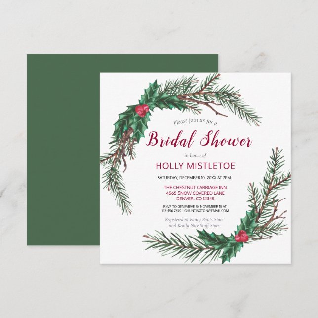 Invitación Navidades de vacaciones Wreath Bridal Shower (Anverso / Reverso)