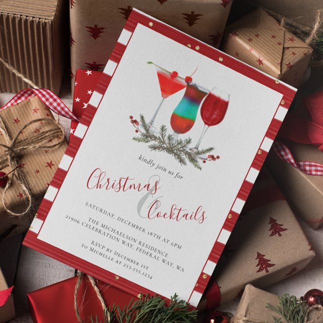 Invitación Navidades de vacaciones y bebidas Fiestas de cócte (Holiday Christmas and Cocktails Party Drinks Invitation)