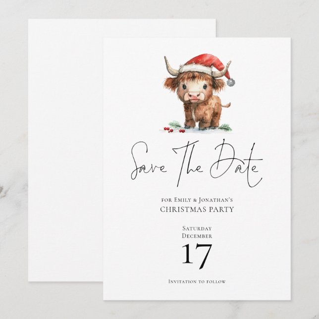 Invitación Navidades de vacas de Santa Highland salvan la fec (Anverso / Reverso)