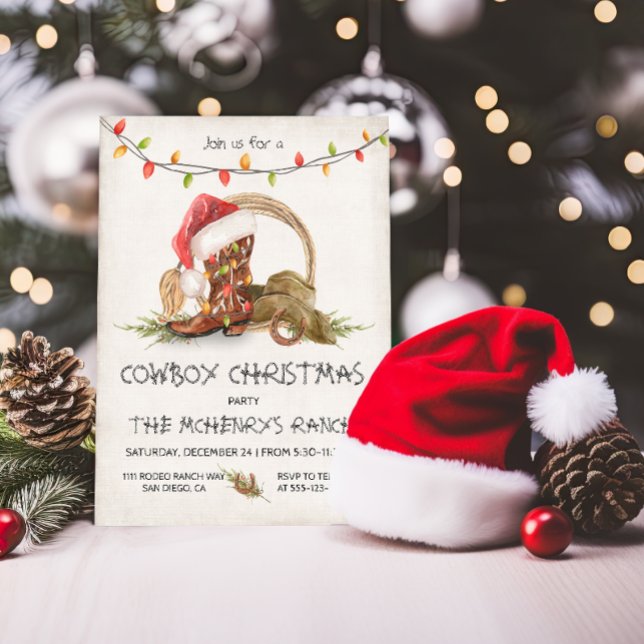 Invitación Navidades de vaquero encienden a Fiesta de acuarel (Subido por el creador)