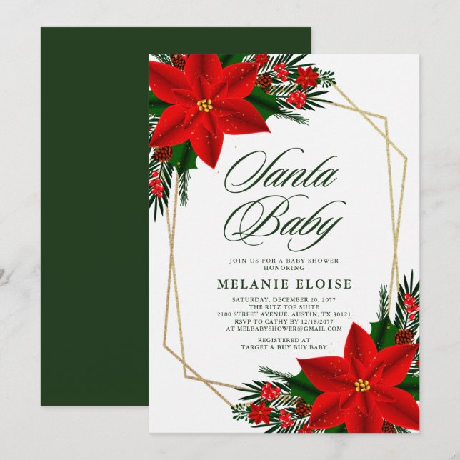 Invitación Navidades de vegetación de Santa Baby Shower Poins (Anverso / Reverso)