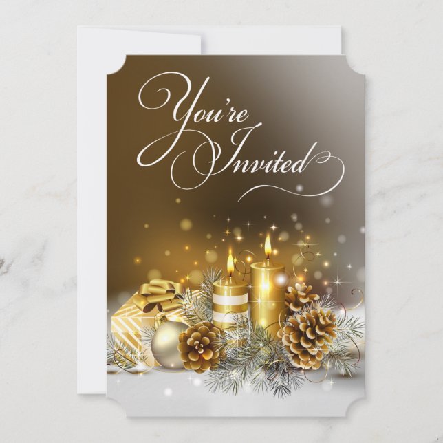 Invitación Navidades de velas de oro Fiesta elegante vacacion (Anverso)