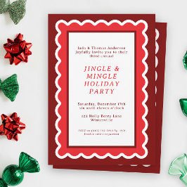 Invitación Navidades de vieira simple preppy rojo y blanco