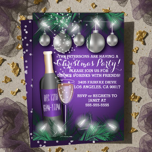 Invitación Navidades de vino y ornamentos Fiesta de la cena d
