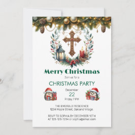 Invitación Navidades de Vintage Lantern Cross