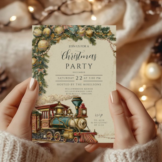 Invitación Navidades de Vintage Steam Train (Subido por el creador)