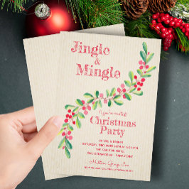 Invitación Navidades de Watercolor Berries Greenery