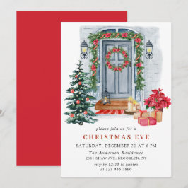 Invitación Navidades de Watercolor Country Holiday House EVE