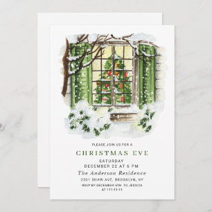 Invitación Navidades de Watercolor Country Holiday House EVE