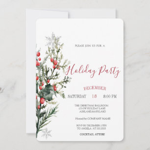Invitación Navidades de Watercolor Holly Berry Greenery