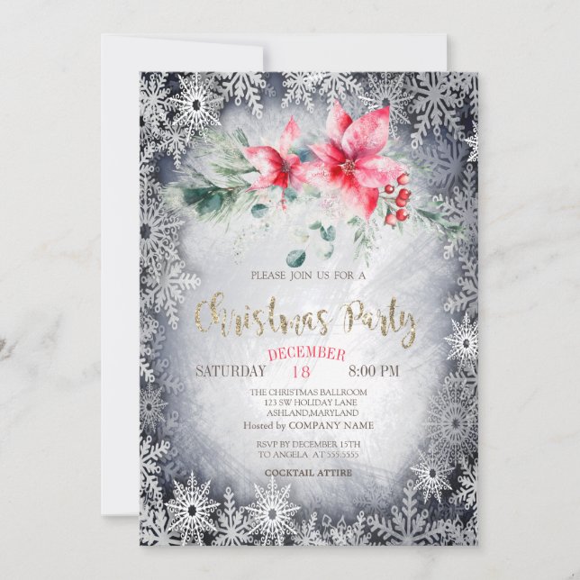 Invitación Navidades de Watercolor Poinsettia Stars (Anverso)