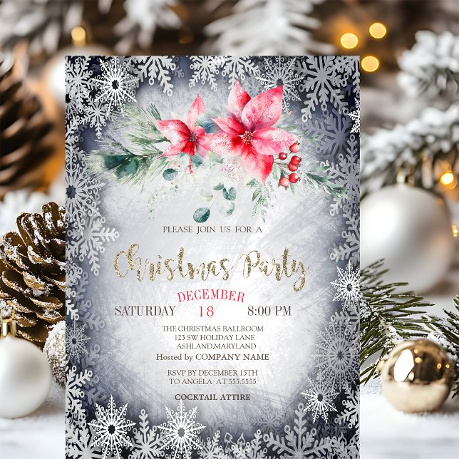 Invitación Navidades de Watercolor Poinsettia Stars (Subido por el creador)
