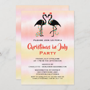 Invitación Navidades De Watercolor Summer Flamingos En Julio