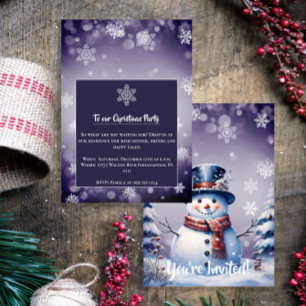Invitación Navidades de Winter Forest Snowman Fiesta púrpur