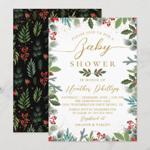 Invitación Navidades de Winter Holly Berries en Baby Shower
