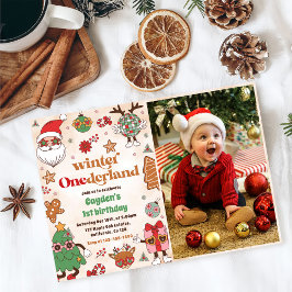 Invitación Navidades de Winter Onederland Retro Primer cumple