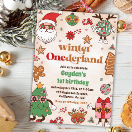 Invitación Navidades de Winter Onederland Retro Primer cumple