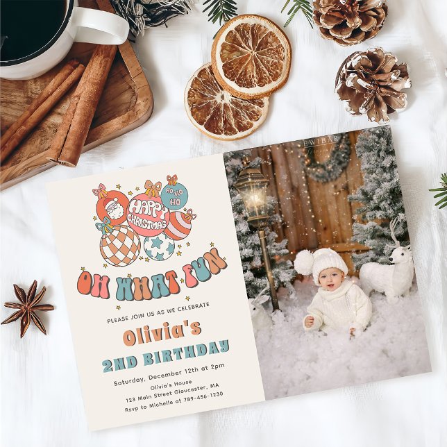Invitación Navidades de Winter Retro Santa Claus Foto de cump (Subido por el creador)