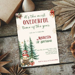 Invitación Navidades de Winter Wonderland Primer Fiesta de cu<br><div class="desc">Perfecto para un primer cumpleaños de Navidades de invierno, esta encantadora invitación prepara el escenario para un mágico fiesta de invierno en tierra firme. Con acogedores elementos boscosos, es ideal para una fiesta de cumpleaños de invierno o una celebración de cumpleaños de Navidades festivos. El diseño captura la alegría de...</div>