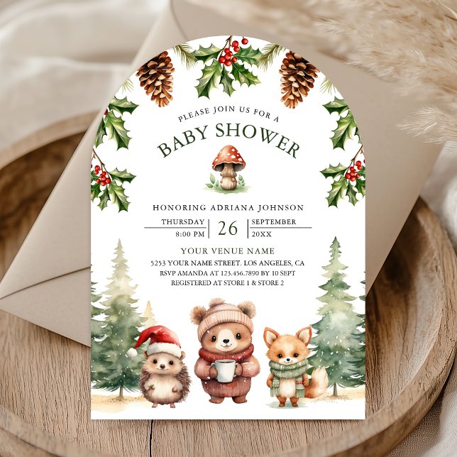 Invitación Navidades de Winter Woodland Arch Baby Shower (Subido por el creador)