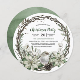 Invitación Navidades de Winter Wreath Poinsettia y Bird