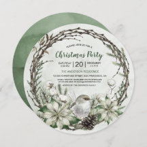 Navidades de Winter Wreath Poinsettia y Bird