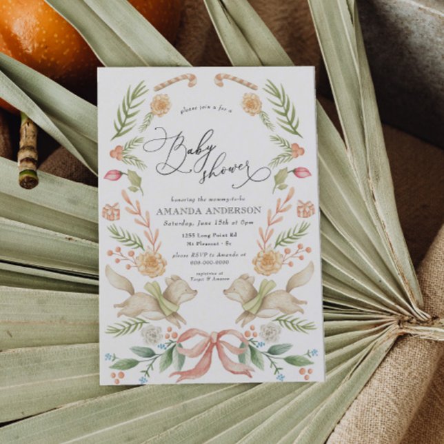 Invitación Navidades de Woodland Animales Floral Baby Shower (Subido por el creador)