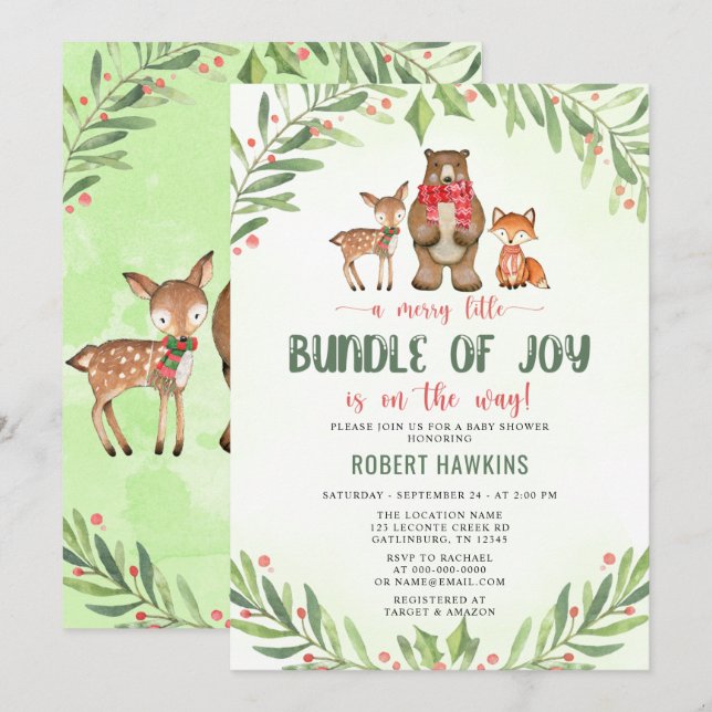 Invitación Navidades de Woodland Baby Shower (Anverso / Reverso)