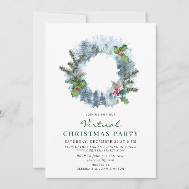 Invitación Navidades de Wreath paisajistas Fiesta Navidades V (Anverso)