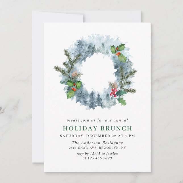 Invitación Navidades de Wreath paisajistas HOLIDAY BRUNCH (Anverso)