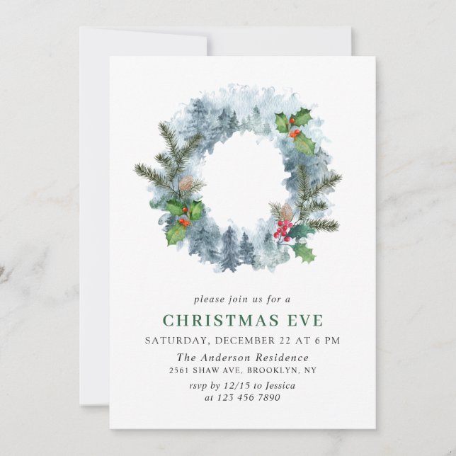 Invitación Navidades de Wreath paisajistas Holly Berry Eve (Anverso)