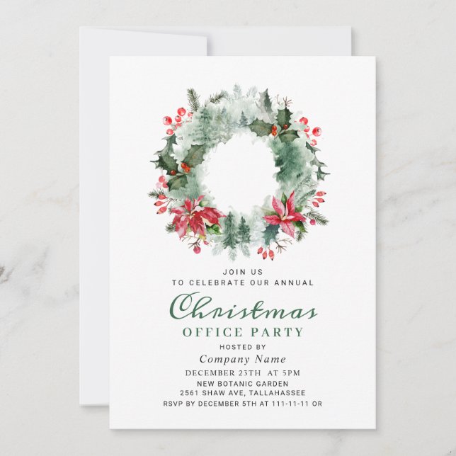 Invitación Navidades de Wreath paisajistas Holly Berry Fiesta (Anverso)