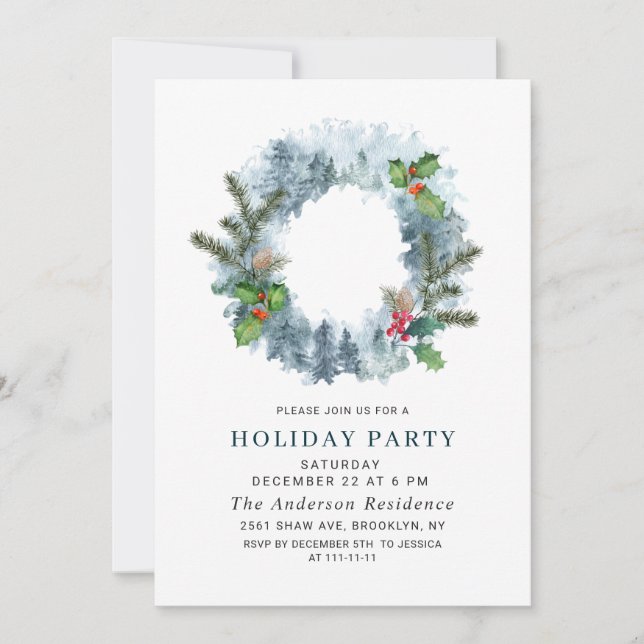 Invitación Navidades de Wreath paisajistas Navidades de pino  (Anverso)