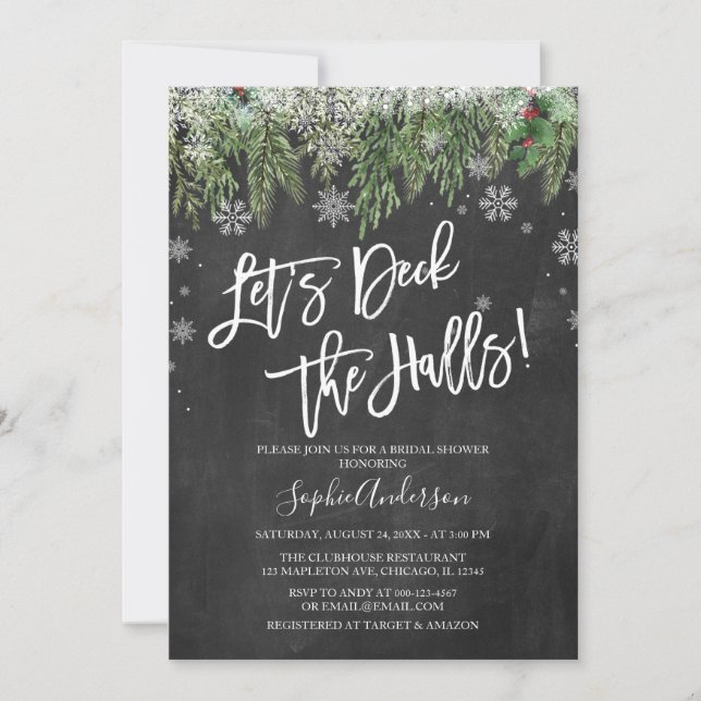 Invitación Navidades Deck the Halls Bridal Shower (Anverso)