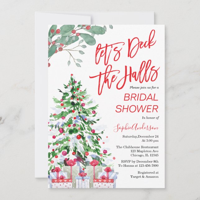 Invitación Navidades Deck the Halls Bridal Shower (Anverso)