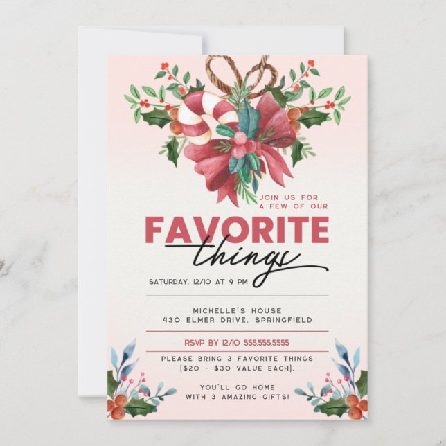 Invitación Navidades Decoración Cosas Favoritas Fiesta (Anverso)