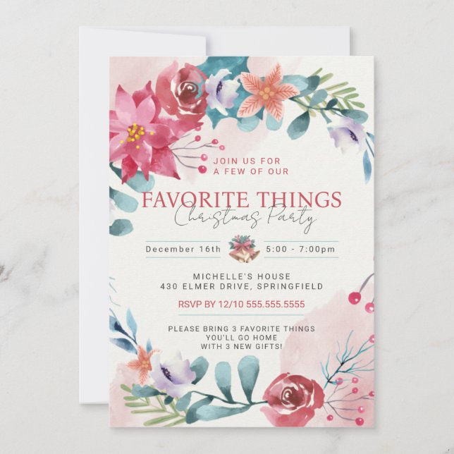 Invitación Navidades Decoración Cosas Favoritas Fiesta (Anverso)