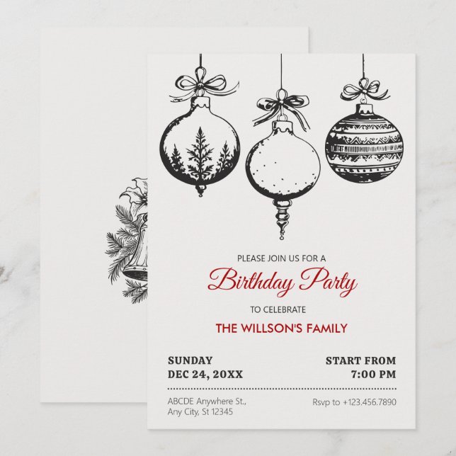 Invitación Navidades decoración de baloncesto cumpleaños (Anverso / Reverso)