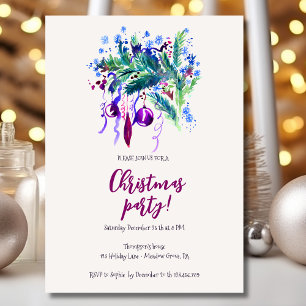 Invitación Navidades decoración de pino bolas violeta fiesta