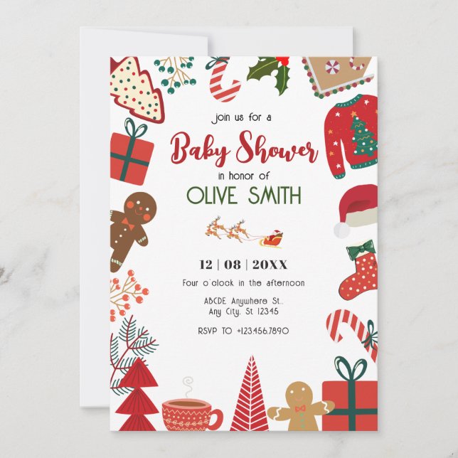 Invitación Navidades decoración diversión ducha bebé (Anverso)