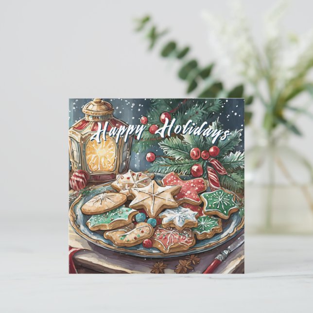Invitación Navidades decorados Cocinan la cena de feriado (Anverso de pie)
