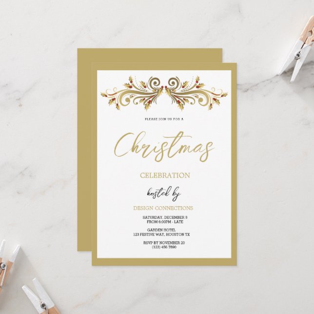 Invitación Navidades decorativos de Festividad de Swirls (Anverso/Reverso In Situ)