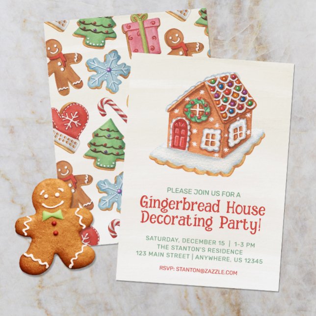 Invitación Navidades decorativos de la casa acuarela Gingerbr (Subido por el creador)