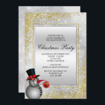 Invitación Navidades decorativos de Snowman y Purpurinas de o<br><div class="desc">Hermosos Navidades invitan a una plantilla para eventos familiares o corporativos. Hombre de nieve decorativo de bonito plateado, fondo de bokeh de bonito con impresionantes purpurinas de esquina oro y un marco de borde dorado glamoroso y gradiente plateado. Todo el texto, tipo de letra y color de texto es totalmente...</div>