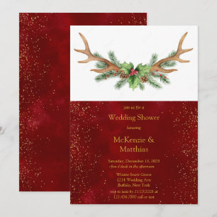Invitación Navidades Deer Antler Borgoña Ducha de Boda Dorada