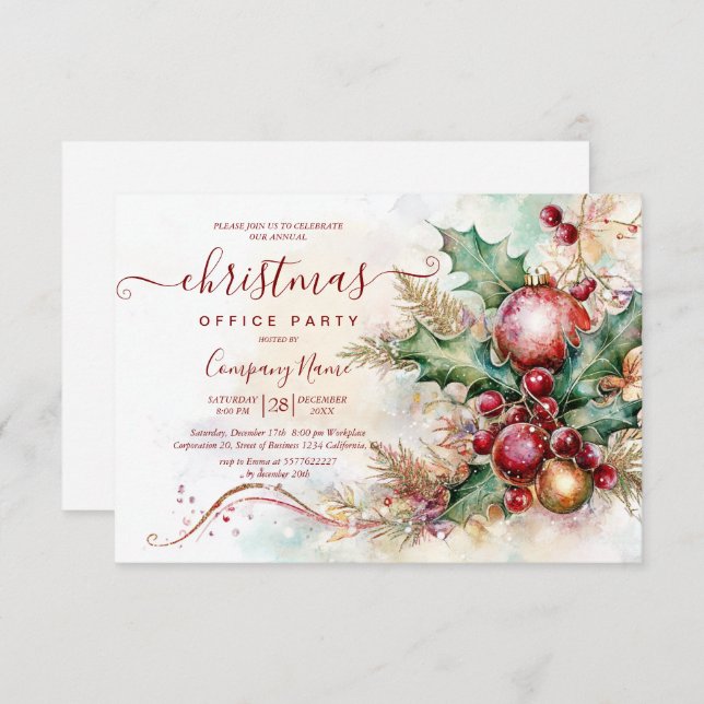 Invitación Navidades del acuerdo de invierno floral Fiesta de (Anverso / Reverso)