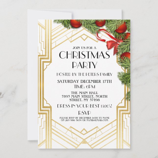 Invitación Navidades del Art Deco invitan al oro Fiesta de Ga (Anverso)