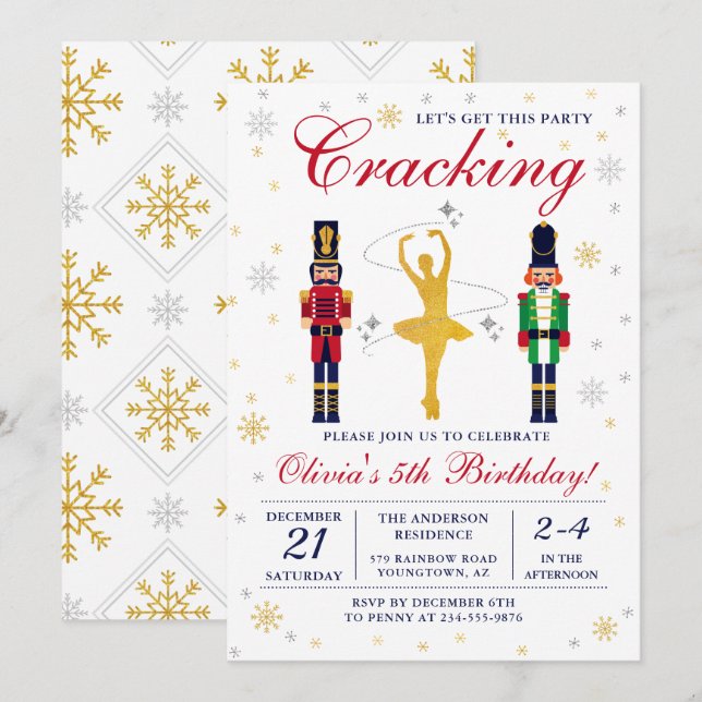 Invitación Navidades del Balneario de Oro Nutcracker cumpleañ (Anverso / Reverso)