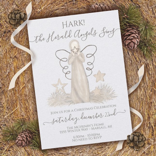 Invitación Navidades del Boho Neutral Herald Angel (Subido por el creador)